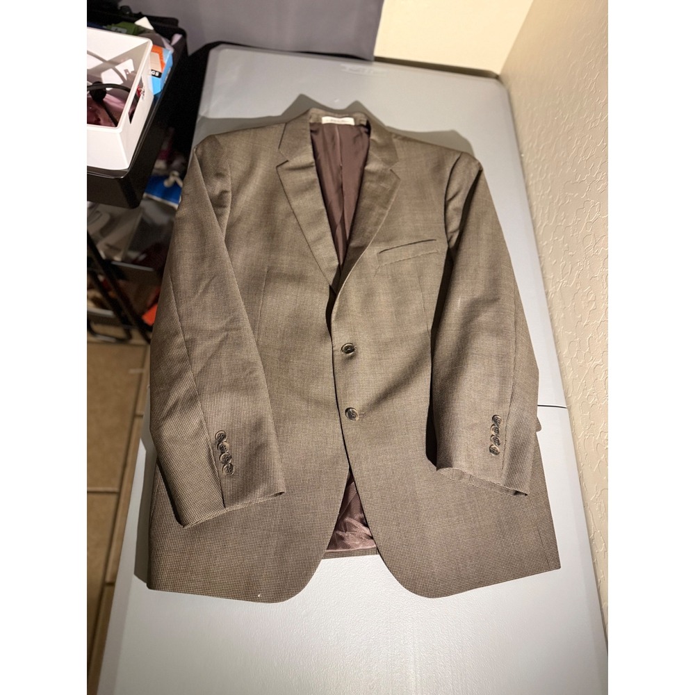 Joseph Abboud Mens 44R Wool Sport Coat Brown Micro Check Italian Fabric Blazer